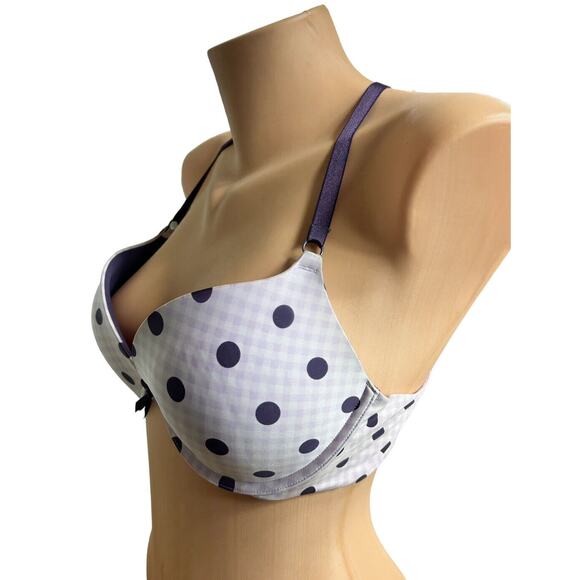 Victoria's Secret Push-Up Purple Polka Dot Bra Sz 36C Plunge Underwire Multiway - Picture 3 of 6